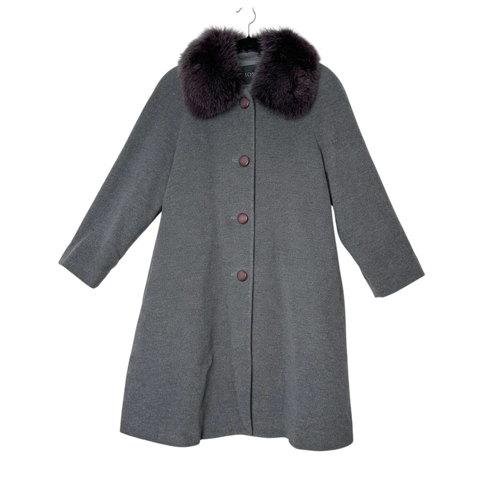 Quiet Luxury Wool Angora Blend Long Coat Fox Fur Collar Old Money Minimalist